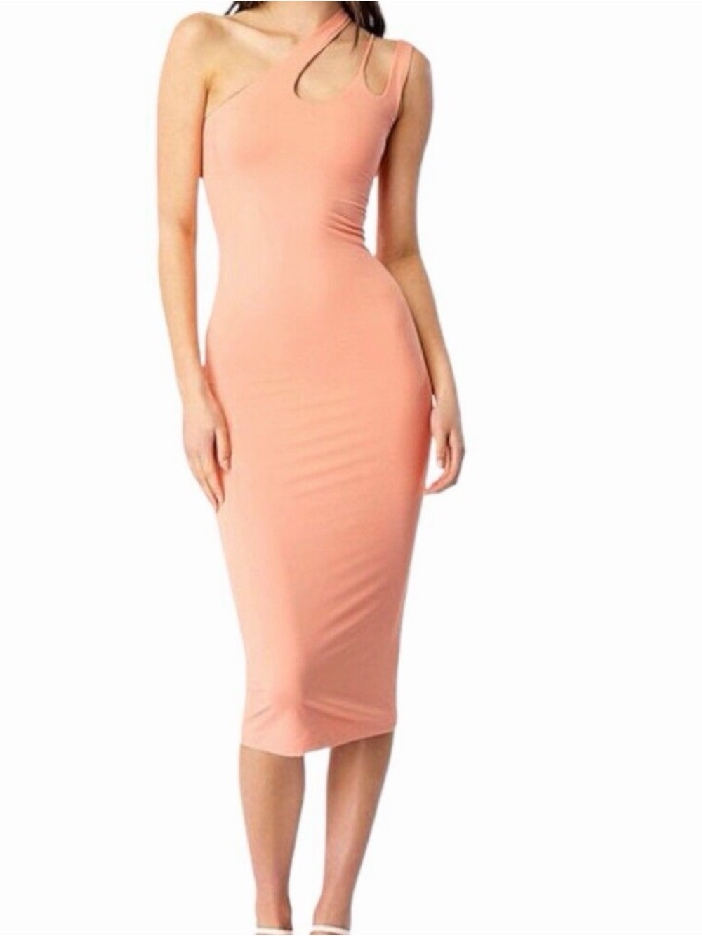 Bardot Echo Peach Cutout One Shoulder Bodycon Midi Dress Medium